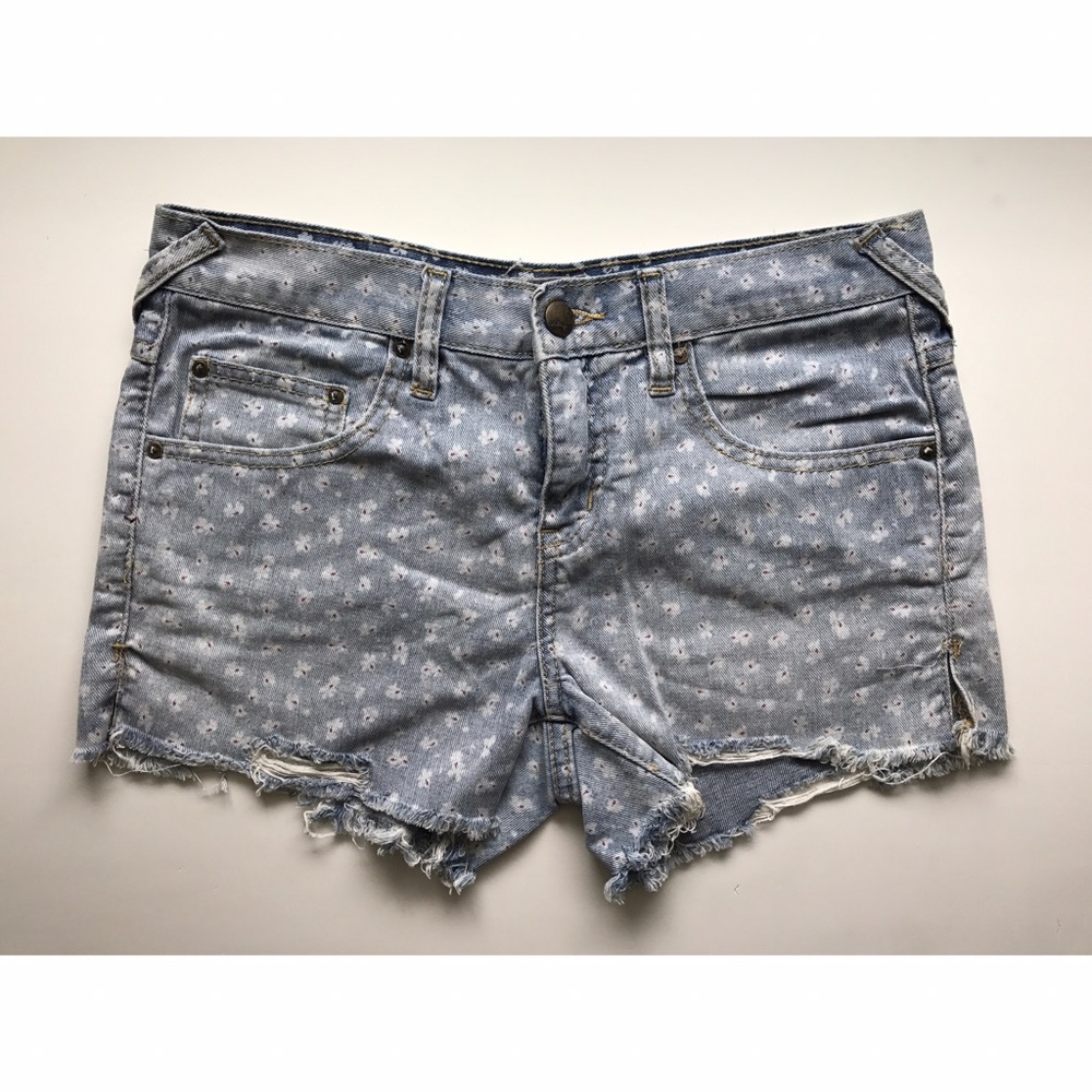 Free People Floral Denim Cutoff Shorts