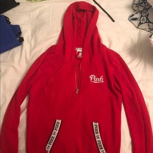 VS PINK hooded red quarter zip