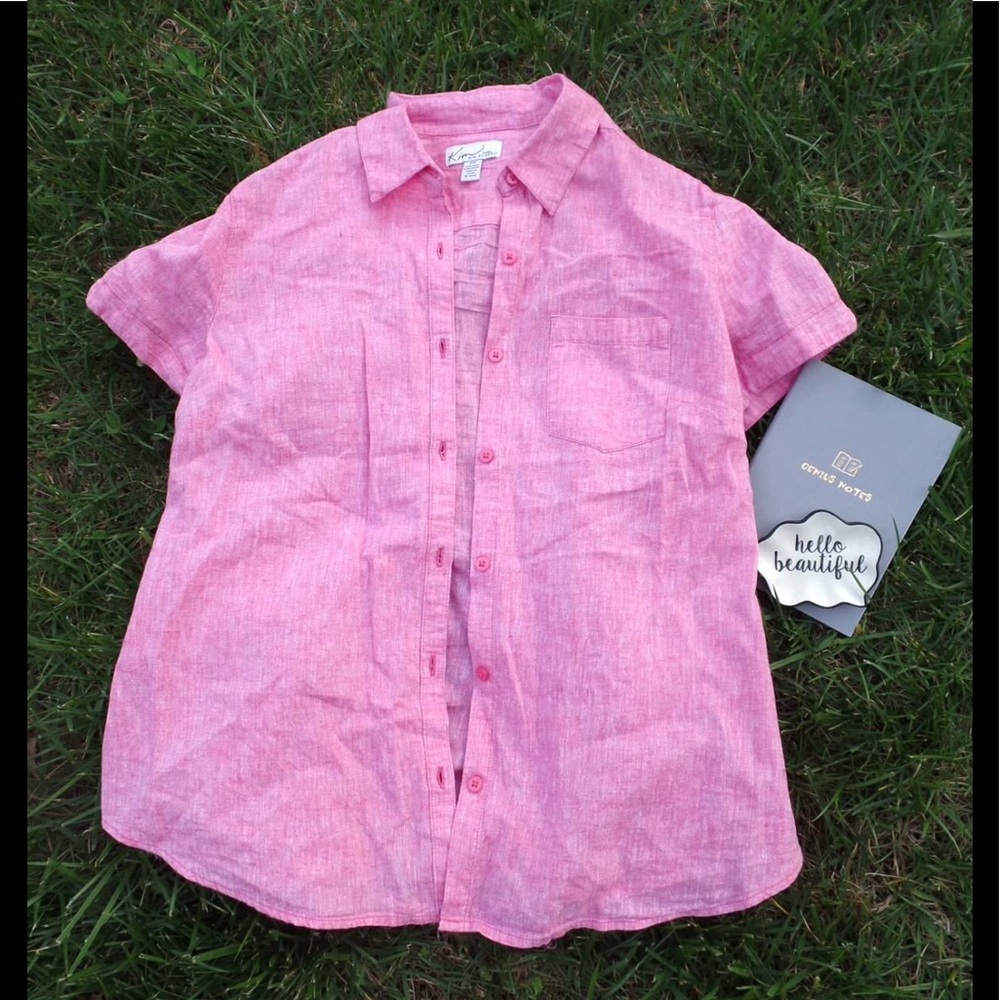 NWOT Kim Rogers Pink Button Up Short Sleeve Shirt