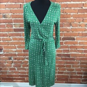 Green and blue wrap dress