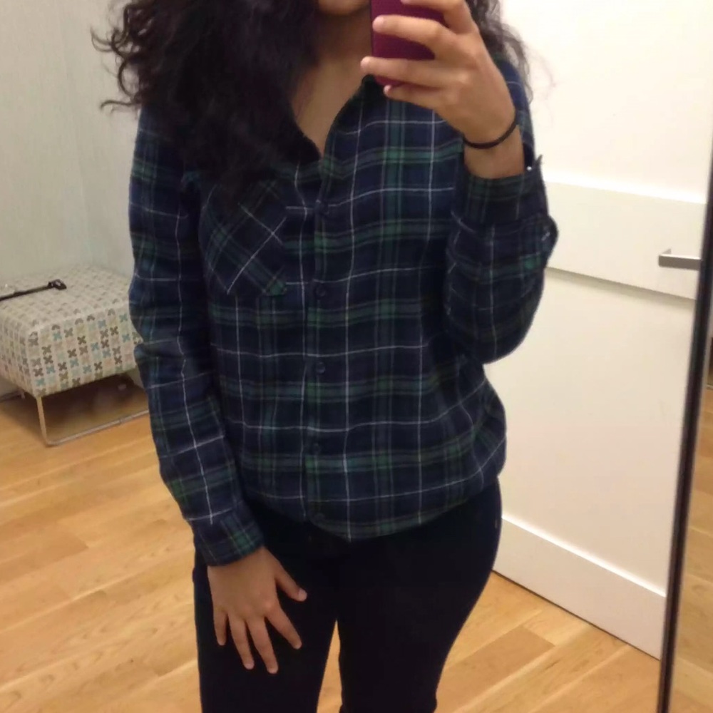 F21 Hunter Green & Blue Plaid Shirt