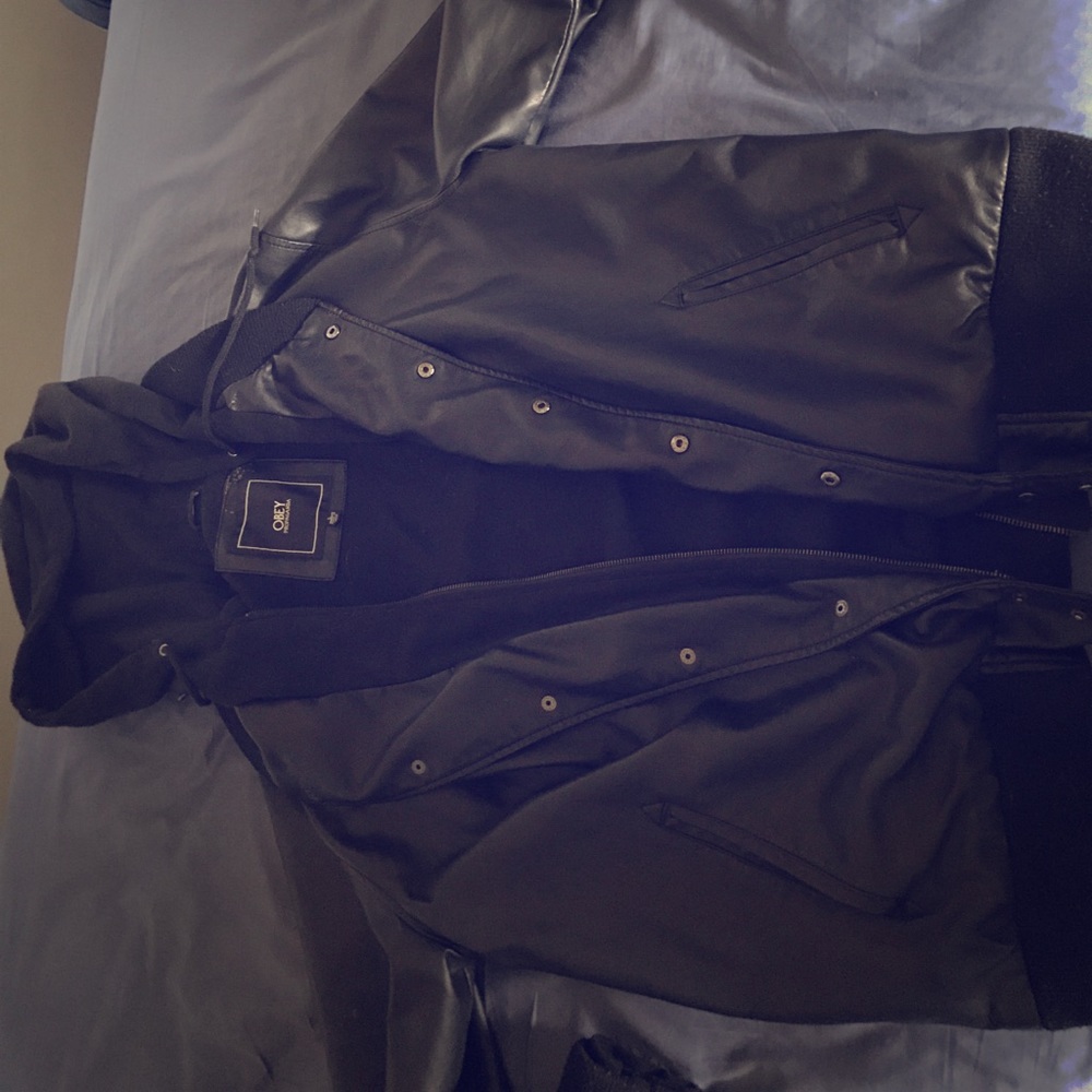 VINTAGE Obey Leather Hooded Jacket