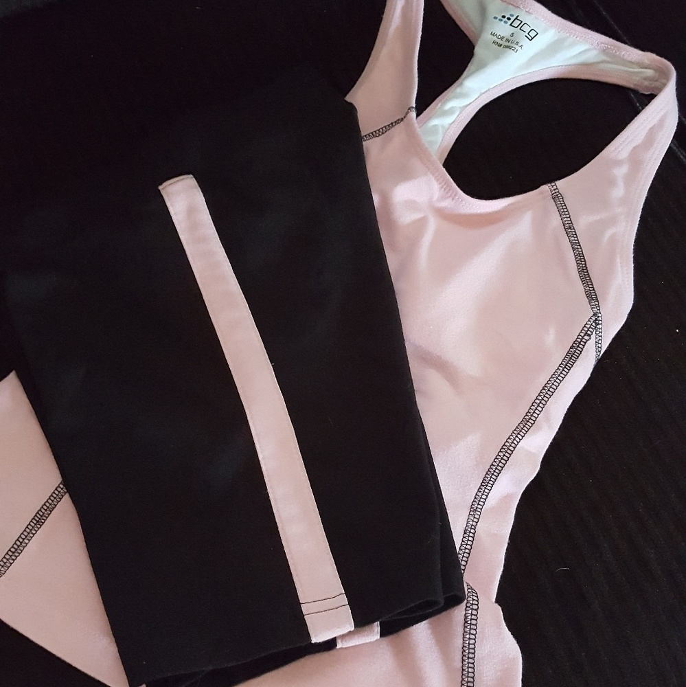 Pink and black workout outfit