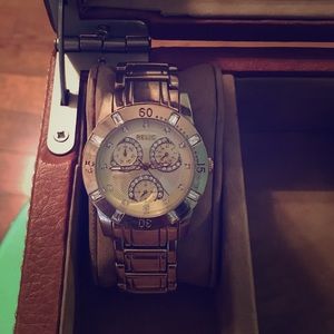 Gold Watch with Silver Stones