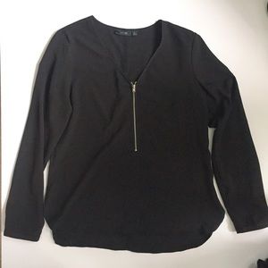 Black silky Blouse with zipper on front