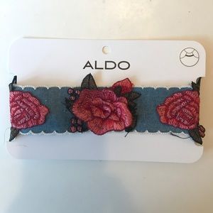 Denim rose embroidered choker