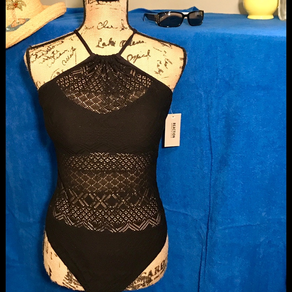 KENNETH COLE New w/Tags Black Mesh 1-Piece Bikini