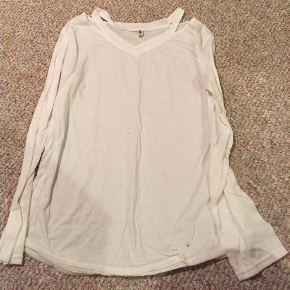 White Long Sleeve Cut Out Shirt