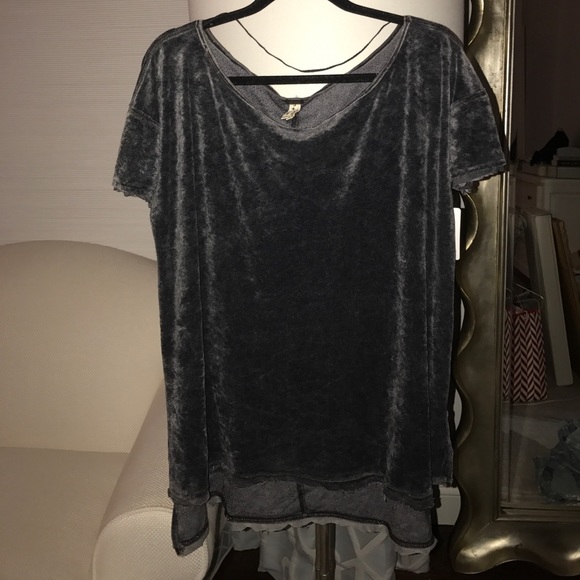 Free People Tops - Free People black velvet tshirt - L