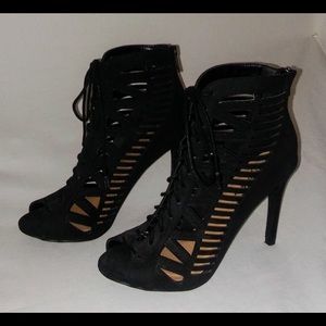 Black w/ Cut Out Design Open Toe Heels