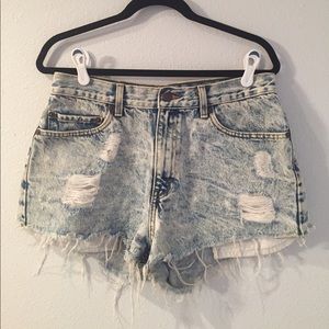 Distressed denim shorts