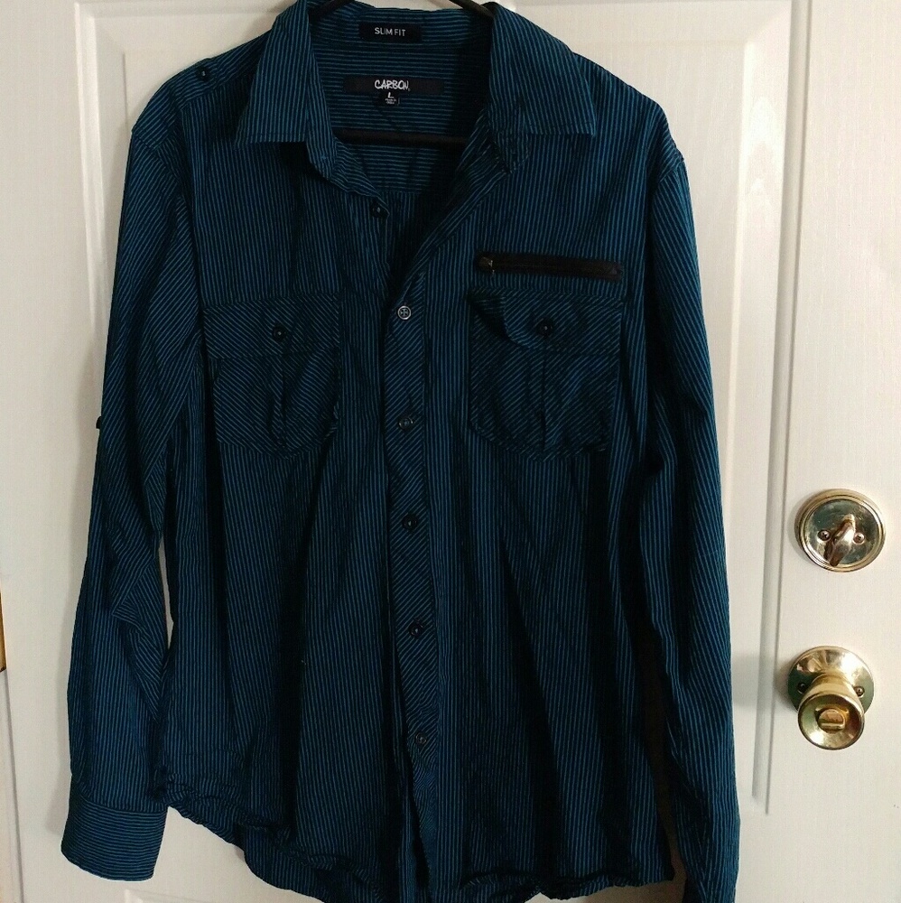 Men's black and blue pinstripe shirt