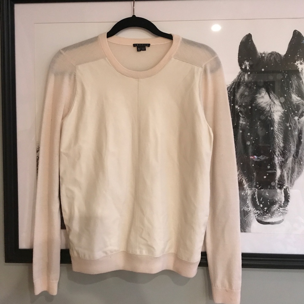 Theory Brand Off White Leather and Wool Sweater!