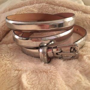❄️ JCREW Metallic Silver Leather Thin Belt