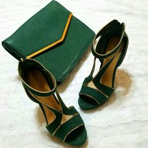 Green heel and purse set