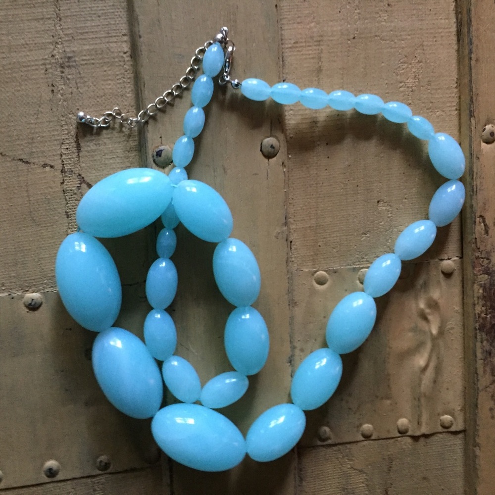 BOHO MINT LT BLUE CHUNKY BEAD STATEMENT NECKLACE CHUNKY JEWELRY OS