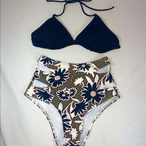 Black Top and Green Floral Highwasted Bottoms