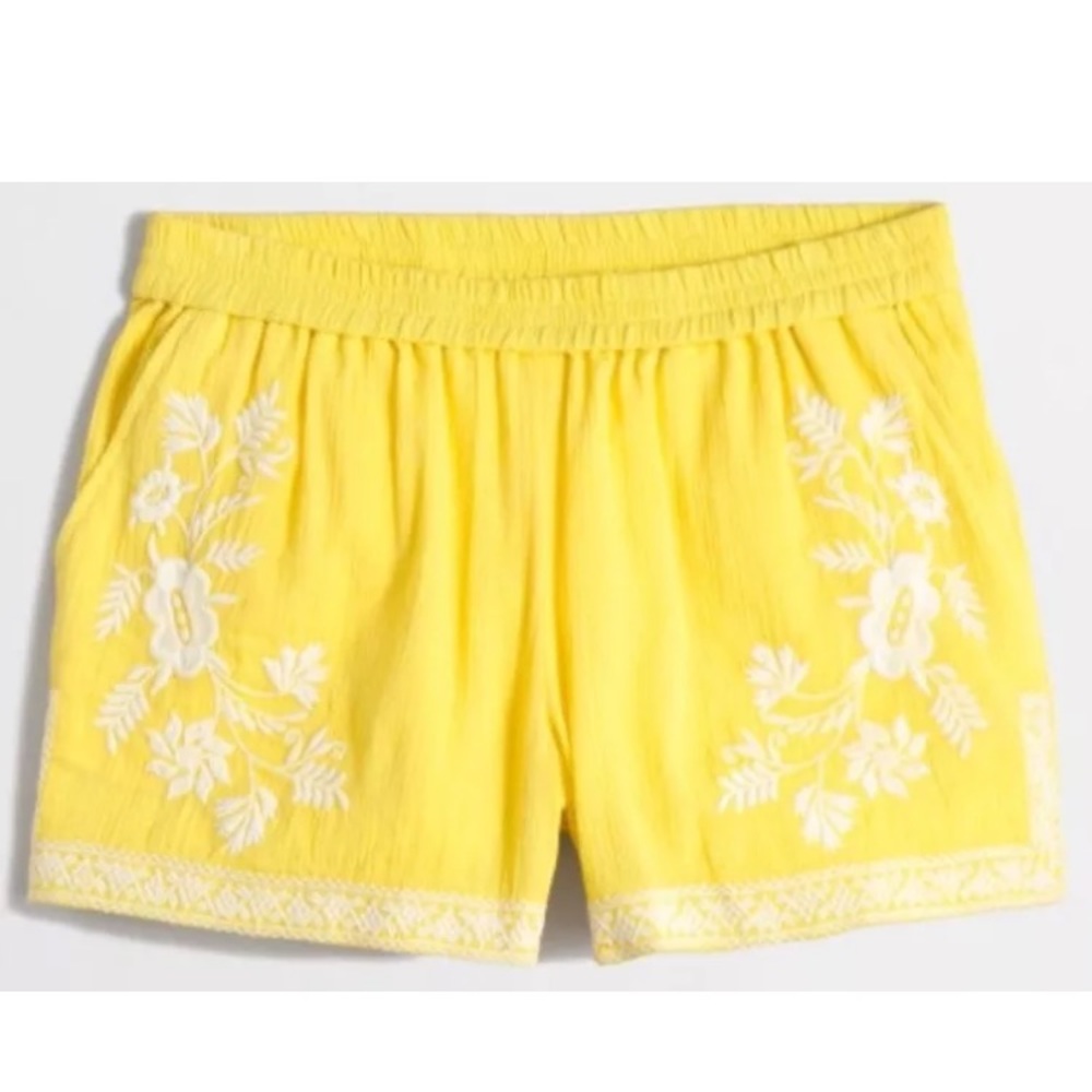 JCrew yellow shorts 00 embroidered white NWOT