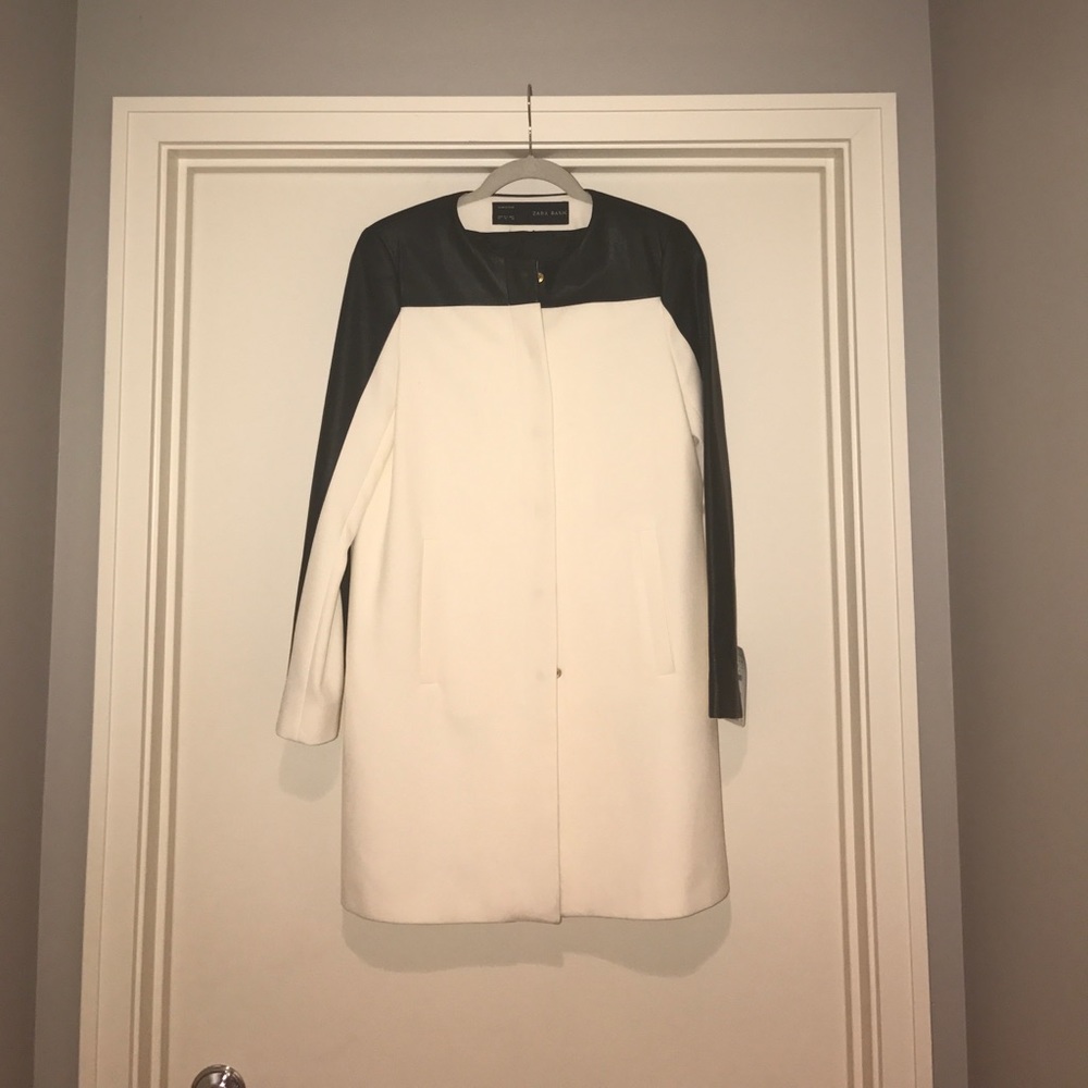 Zara white and leather coat