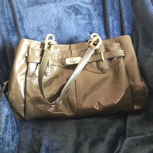 Coach green patent leather hand bag