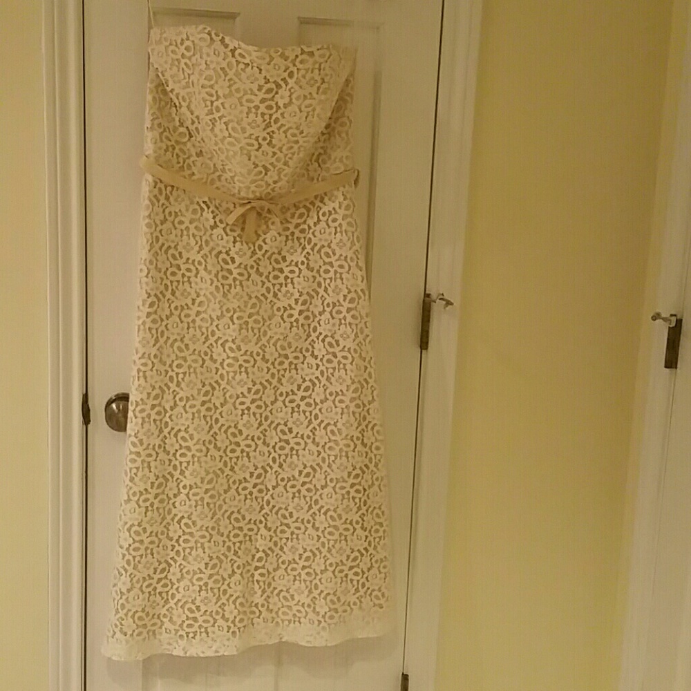 Dessy Collection cream lace dress