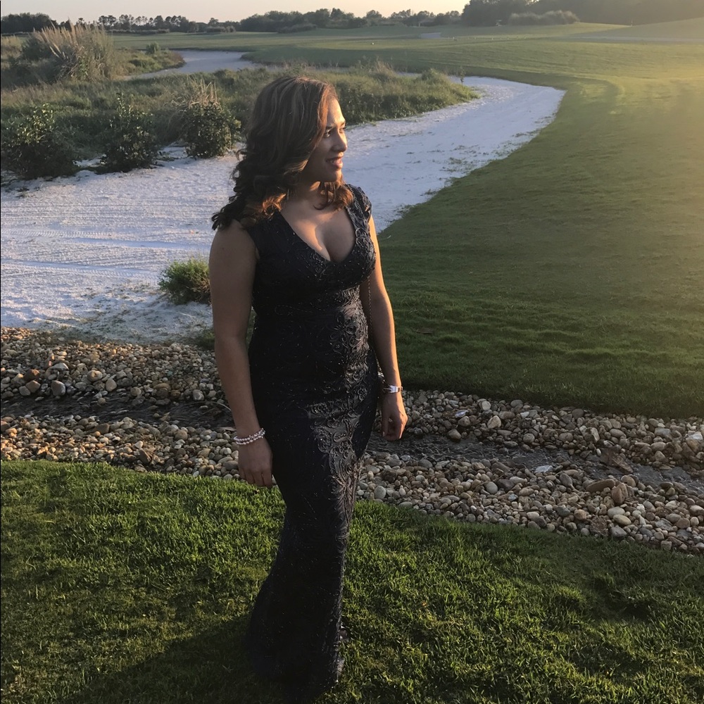 Navy formal wedding guest gown