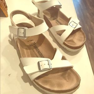 White Birkenstock sandals