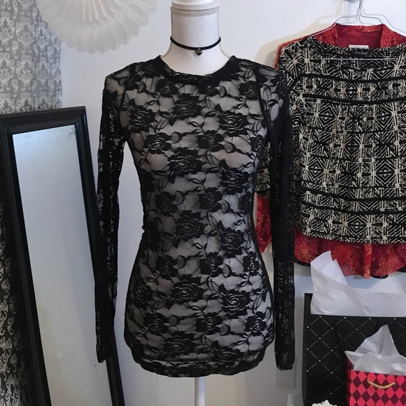 bozzolo Tops - Floral lace stretchable long sleeve top