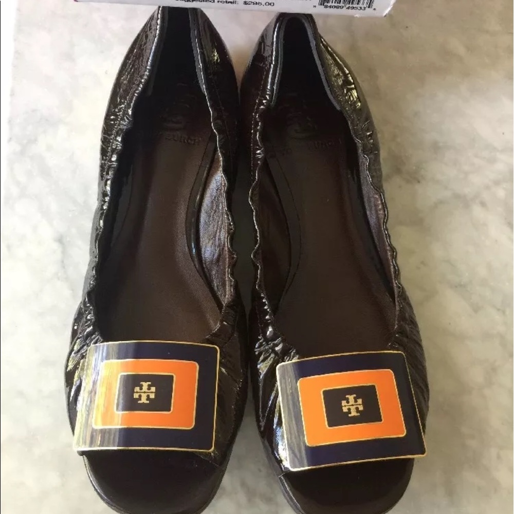 RARE TORY BURCH GRAEME FLAT PATENT BROWN 7.5 Shoes