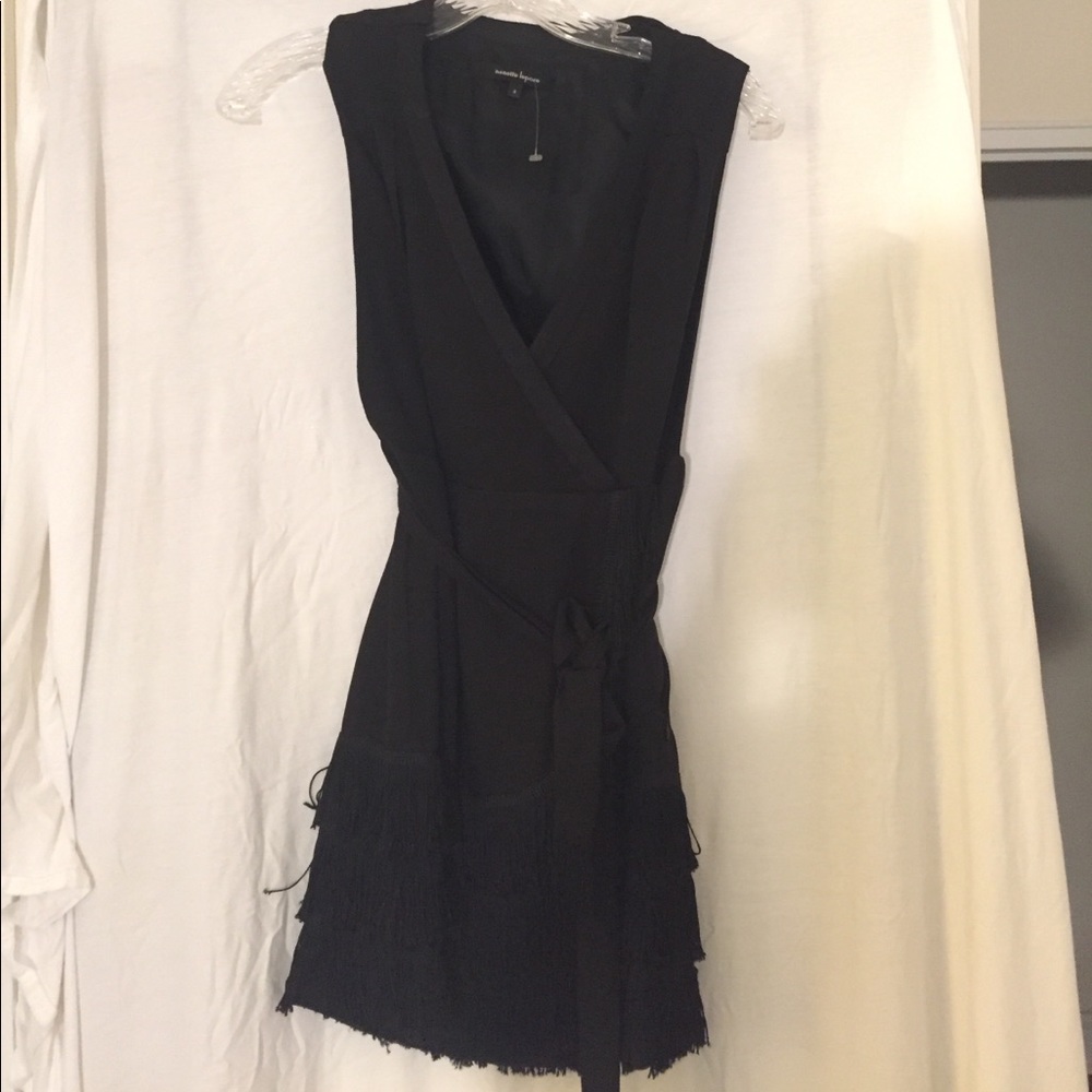 Wrap fringe mini dress with belt