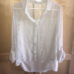 Abercrombie&Fitch Grey Lace Button-Down Blouse