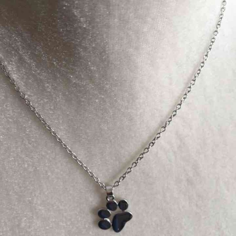 Silver Dog/Cat Paw Print Necklace