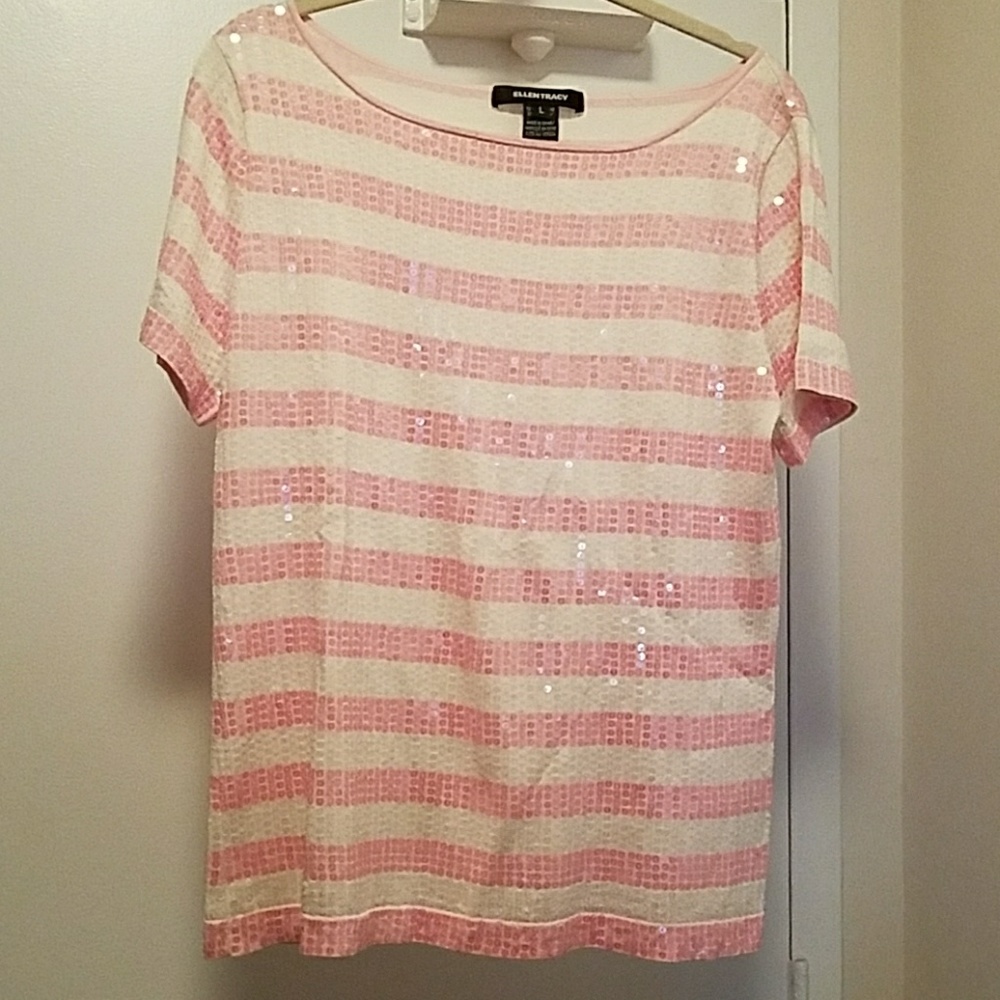 Ellem Tracy sequined cream with pink stripes top