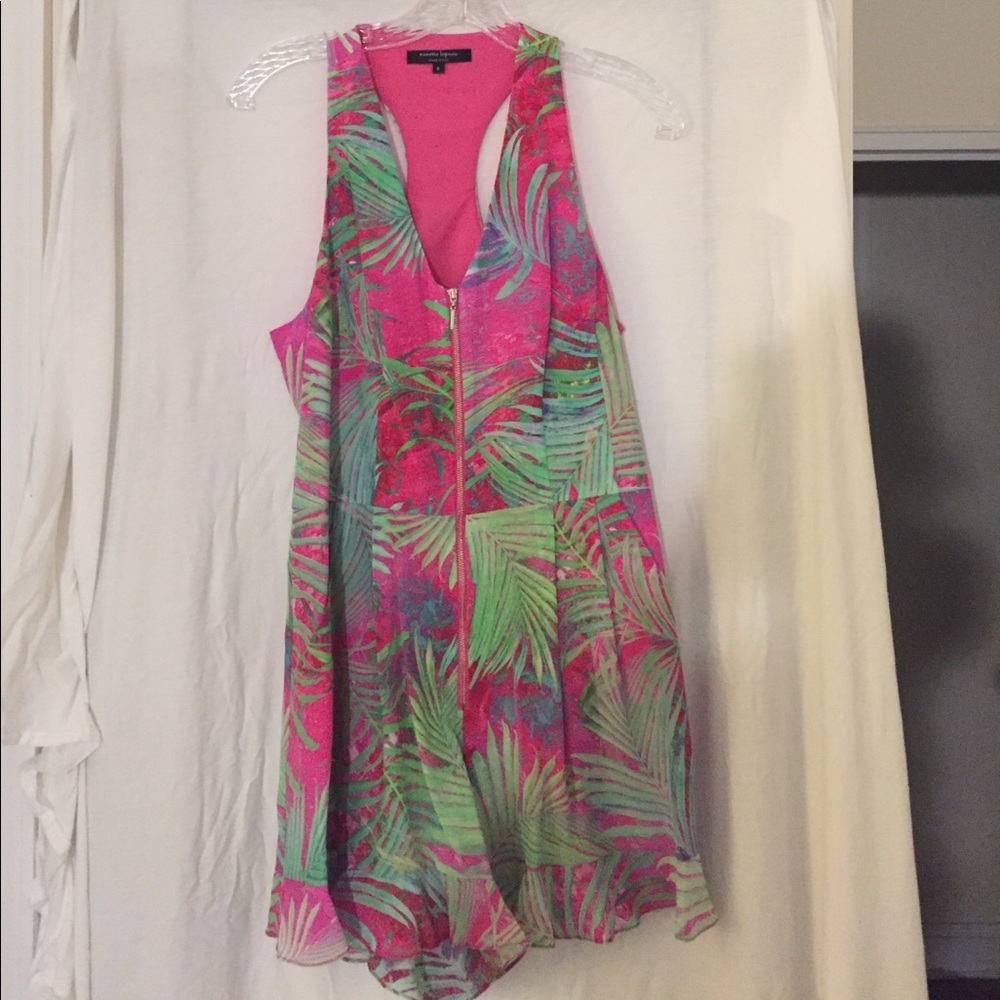 Printed silk zip front romper