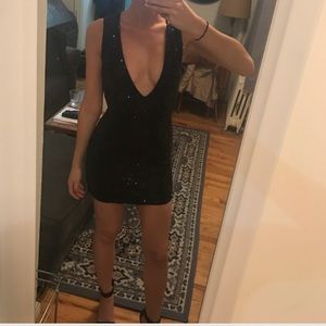 Deep V black sequin dress - TOBI