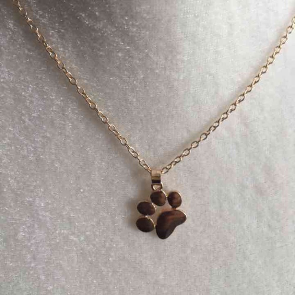 Gold Dog/Cat Paw Print Pendant Necklace