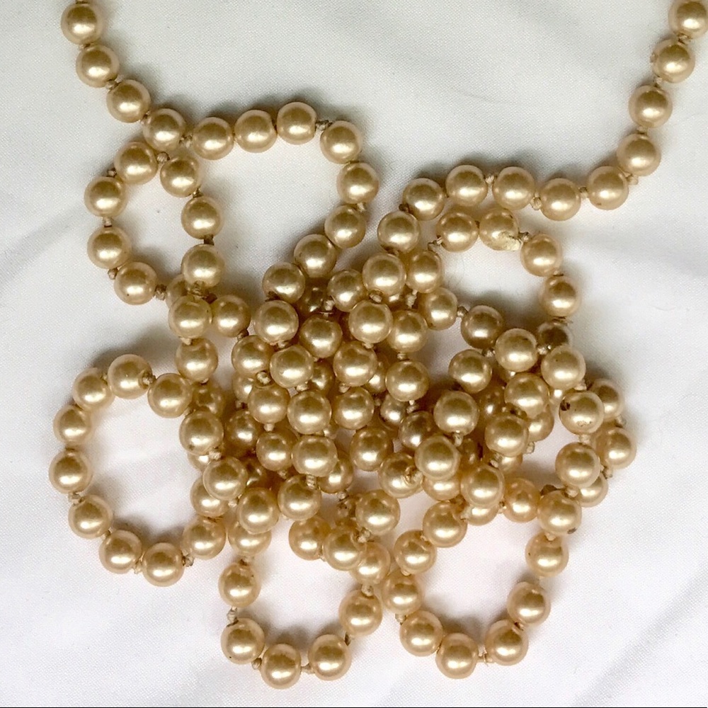 28 inch beige long string high quality faux pearls