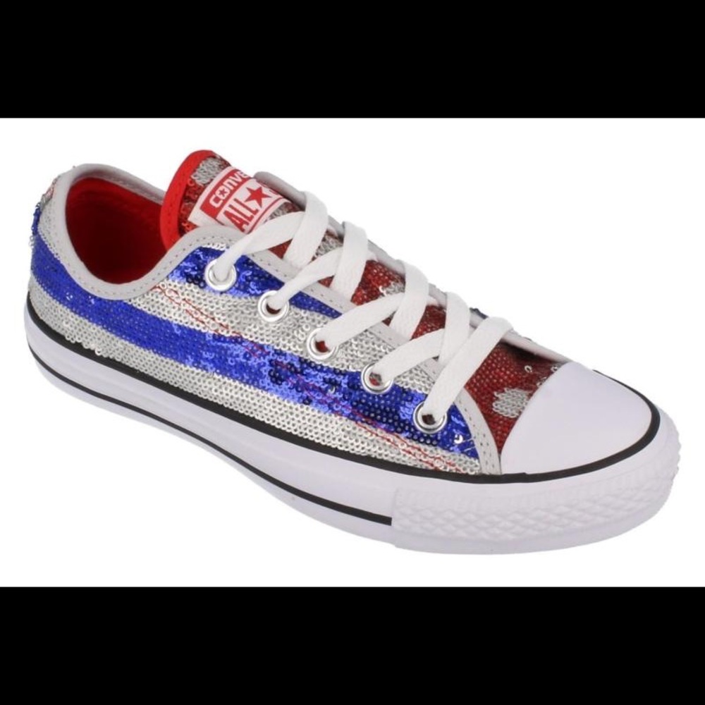 Sequin Converse Size 8. Red white & blue.