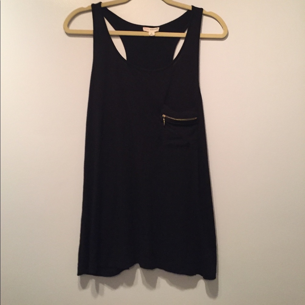 Black Tank Top With Gold Zipper Pocket NWOT
