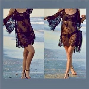 NEW Black Lace Cold-Shoulder Swim Coverup - Sz XL