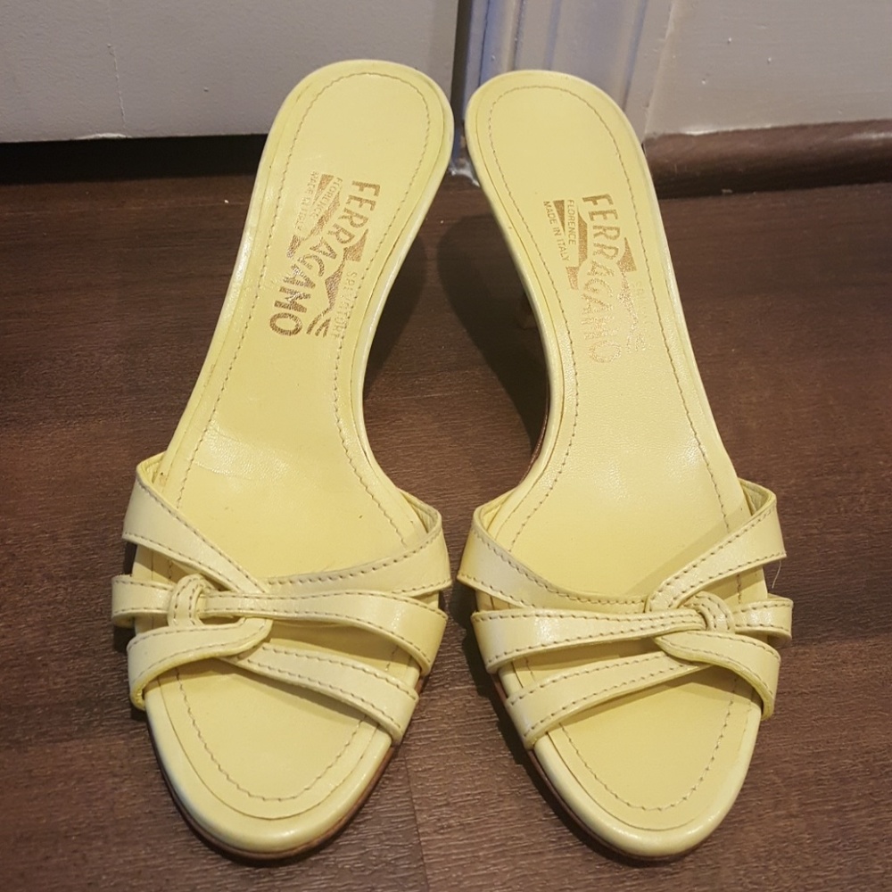 Ferragamo yellow kitten heels