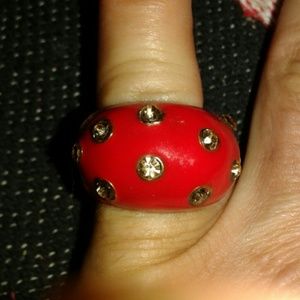 Vintage dome red ring yellow rhinestones