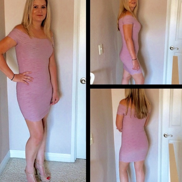 Pink Off The Shoulder Mini Dress - Picture 2 of 2