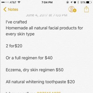 All natural facial products and toothpaste