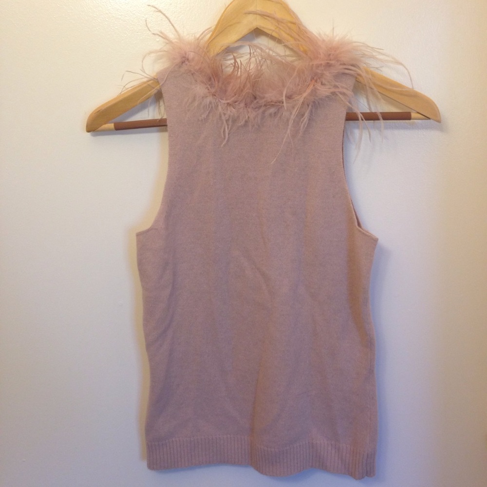 MNG Ostrich Feather Light Pink no-sleeve sweater