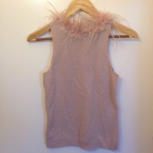 MNG Ostrich Feather Light Pink no-sleeve sweater