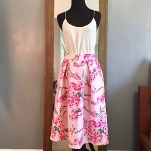 Beautiful Floral Pink Midi Skirt