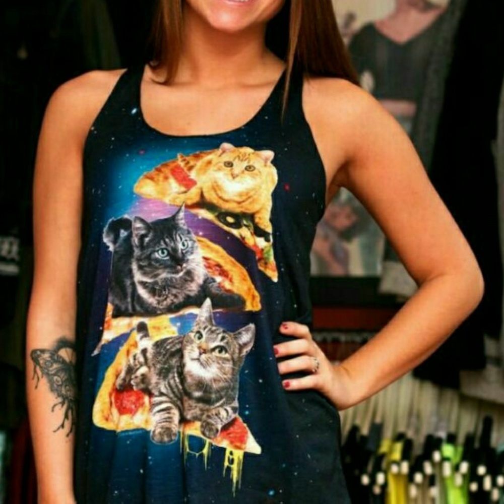 Pizza & Cats Are Life Galaxy Tank Top