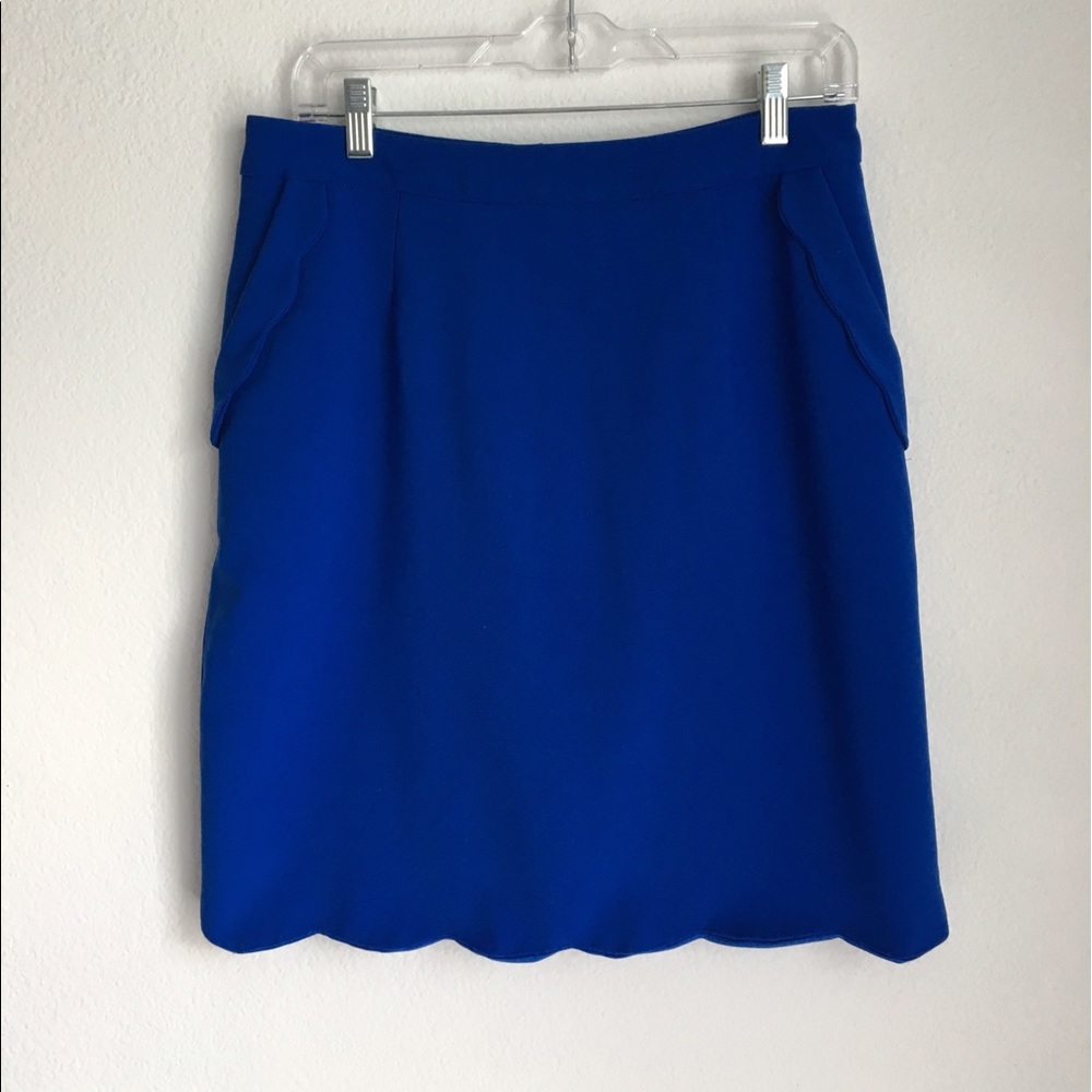 Blue Pencil Skirt w/ Scallop Detail & Pockets
