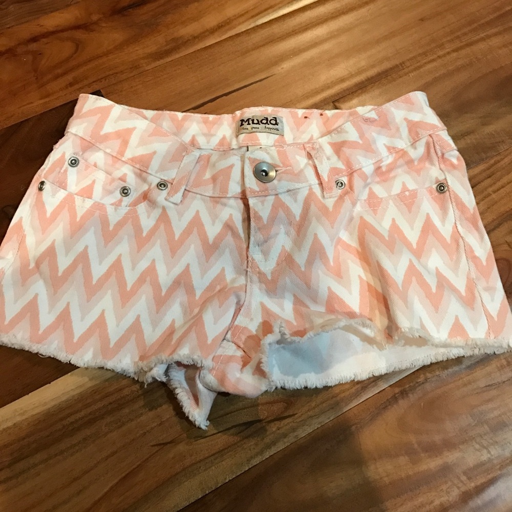 Orange pink and white jean booty shorts